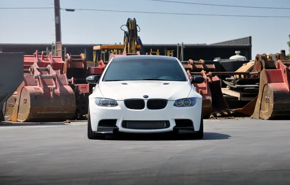 White, bmw, BMW, shadow, post, white, front view, excavator