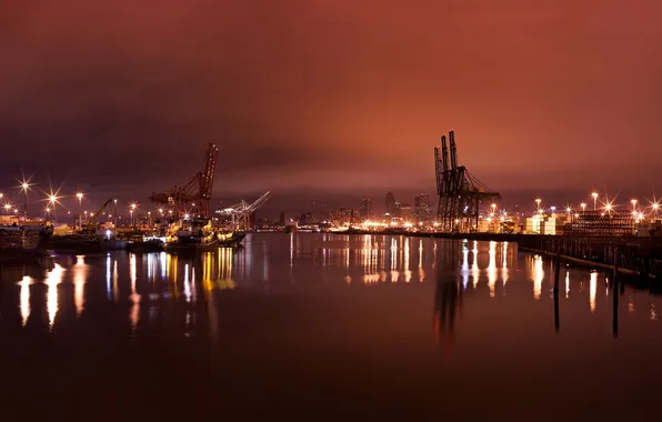 Picture water, night, lights, Bay, Bay, USA, USA, night