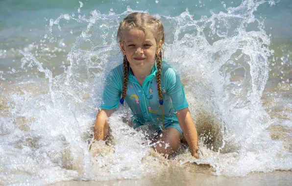 Sea, squirt, wave, girl, braids, girl, sea, wave