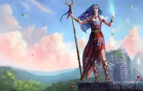 Girl, magic, staff