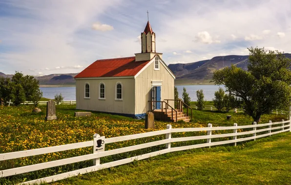 The fence, Church, Iceland, Iceland