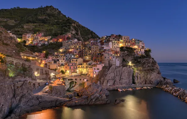 Sea, the city, shore, building, home, Italy, Manarola