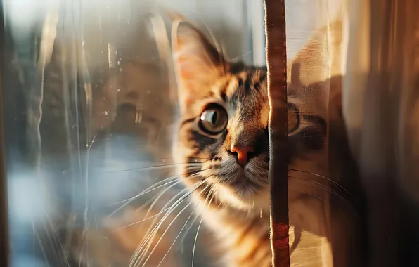 Cat, eyes, cat, look, glass, light, pose, grey