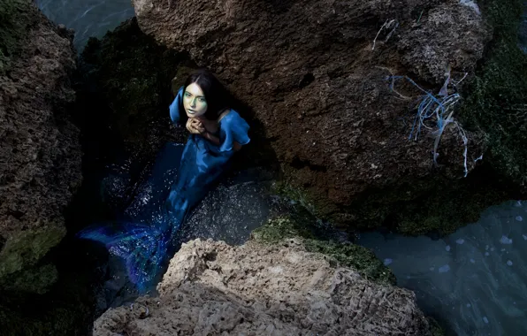 Water, girl, stones, mermaid