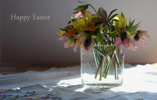 Flowers, holiday, Happy Easter