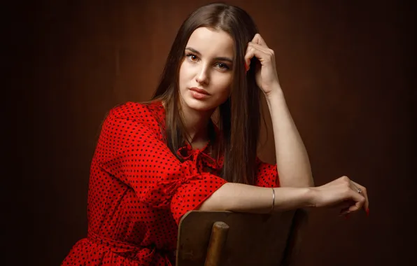 Picture girl, dress, chair, brown hair, back, manicure, Sergey Sergeev