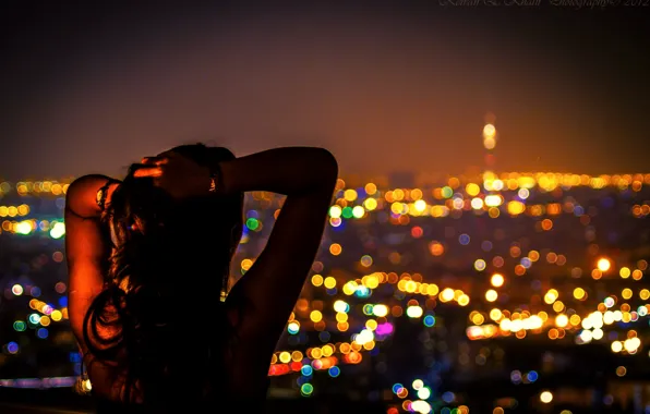 Girl, night, the city, lights, lights, East, night, Iran
