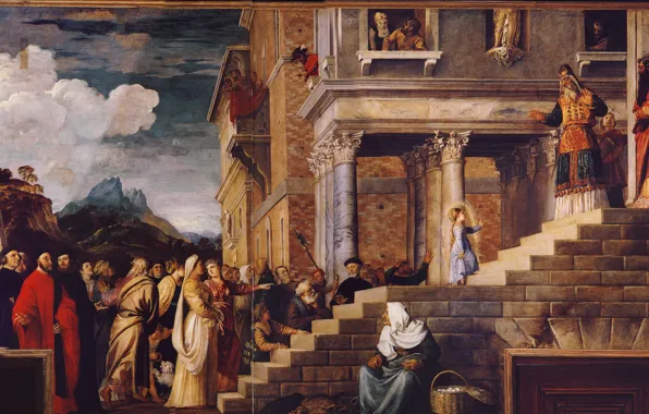Picture clouds, Titian Vecellio, The introduction of the virgin Mary into the temple, between 1534 and …