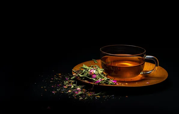 Black background, Cup of tea, herbal tea