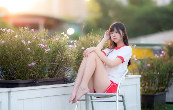 Girl, chair, Asian