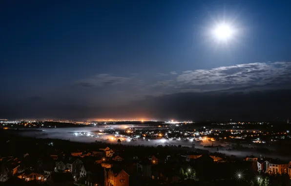 Night, lights, the moon, Russia, Nizhny Novgorod, Igor Kondakov, Igor Kondukov