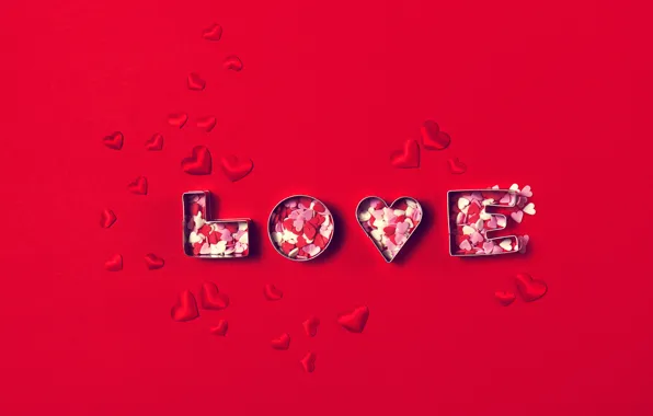 Love, holiday, the inscription, heart, heart, jars, hearts, red