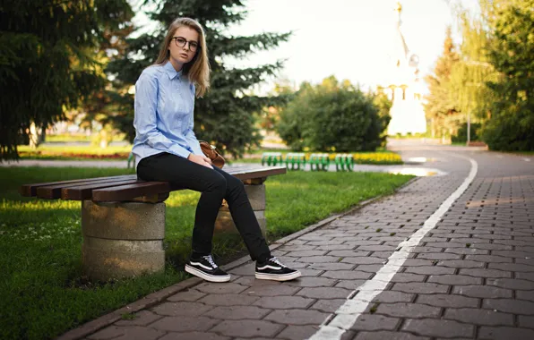 Greens, grass, look, trees, pose, Park, lawn, model