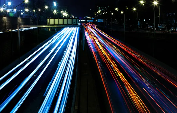 Picture road, light, machine, night, lights, street, lights