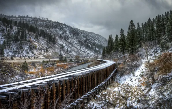 Picture snow, landscape, mountains, railroad