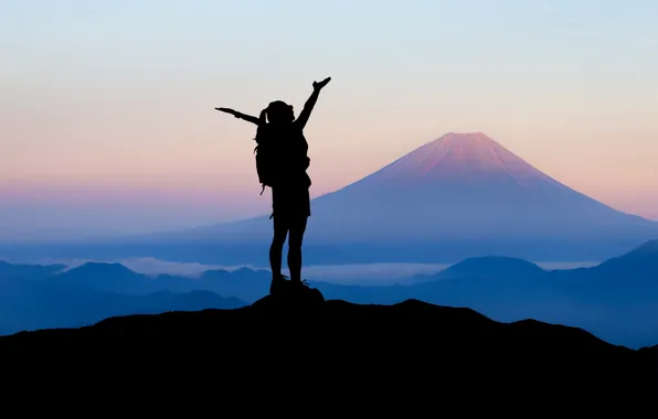 Picture girl, mountains, travel, silhouette