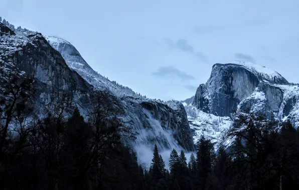 Picture winter, the sky, snow, trees, mountains, nature, rocks, USA