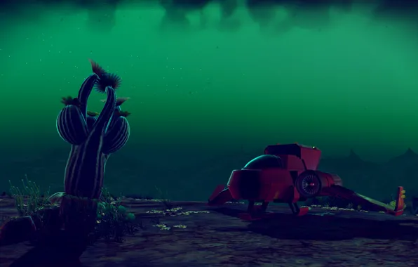 Planet, cactus, starship, No Man's Sky, Hello Games