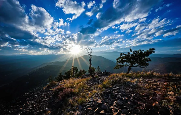 The sky, the sun, clouds, mountains, Colorado, USA, Colorado, Rocky Mountains