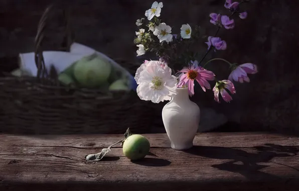 Flowers, Mac, Apple, bouquet, vase, still life, different, composition