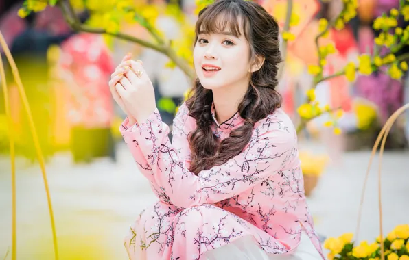 Girl, Asian, cutie, bokeh