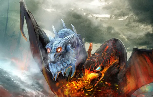 Picture fire, dragon, art, Dota 2, Jakiro, 2 heads, Twin Head Dragon