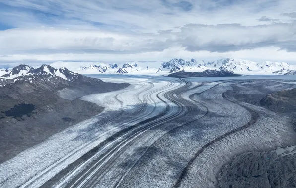 Winter, line, landscape, mountains, ice, frost