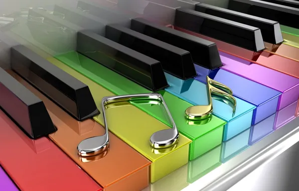 Notes, colored, keys, piano