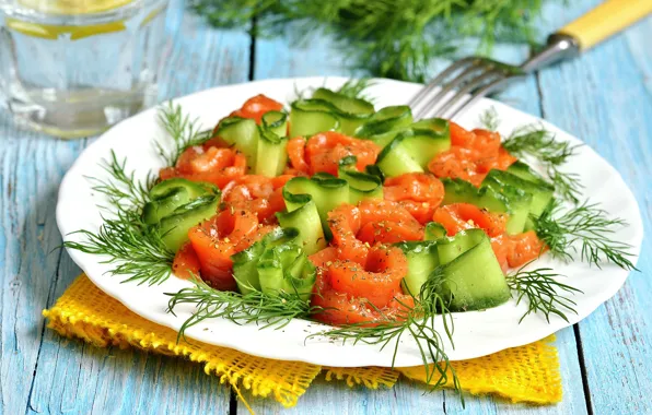 Picture plate, vegetables, tomatoes, cucumbers, salad