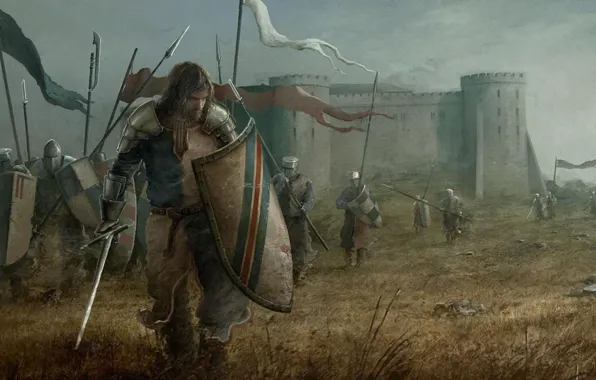 Sword, armor, cloud, man, ken, blade, flag, battle