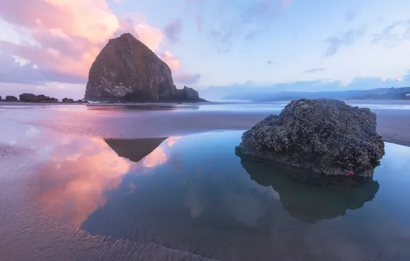 Picture water, clouds, rock, background, dawn, widescreen, Wallpaper, stone