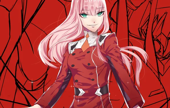 Girl, red background, horns, 002, Darling In The Frankxx, Cute in France, Zero Two