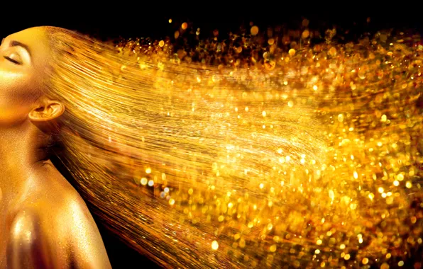 Girl, background, gold, black, makeup, model, Anna Subbotina