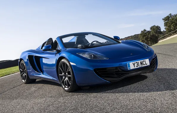 Picture blue, lights, supercar, blue, Spyder, the front, McLaren MP4-12C