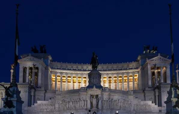 The sky, night, lights, sculpture, Italy, Rome, Piazza Venezia, The Vittoriano