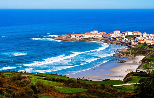 Picture sea, the city, home, Bay, Spain, Cape, Galicia