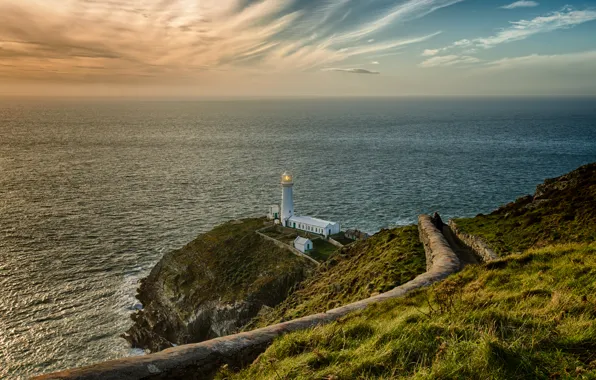 Sea, rocks, lighthouse, morning, sea, morning, lighthouse, cliff
