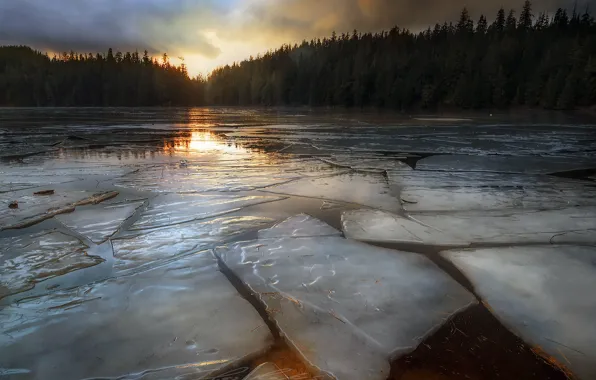 Ice, sunset, night