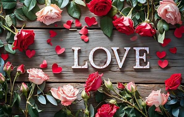 Love, flowers, romance, heart, roses, love, happy, Valentine's day