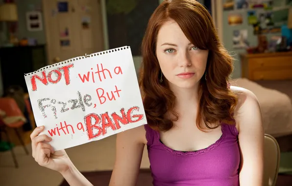 Picture girl, sheet, paper, the inscription, frame, brown hair, romance, Emma Stone
