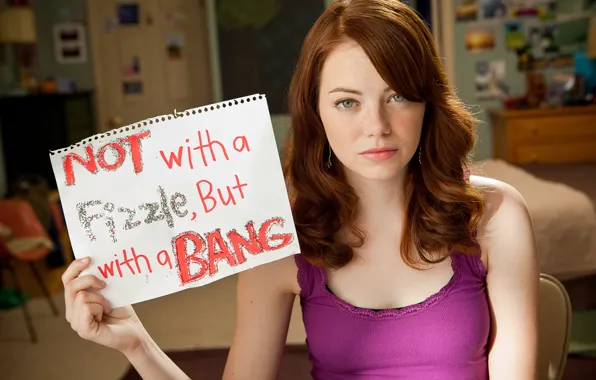 Girl, sheet, paper, the inscription, frame, brown hair, romance, Emma Stone