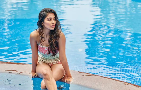 Picture girl, model, indian, actress, celebrity, swimming pool, bollywood, Pooja hegde