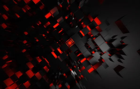 Red, art, digital art, endless, cubic, red art