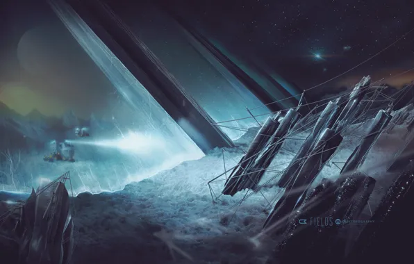 Machine, planet, stars, facilities, searching fields