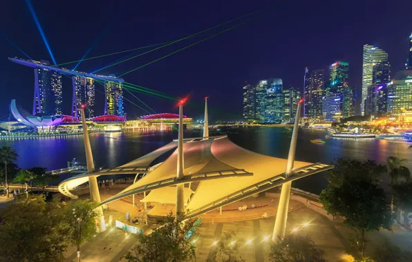 The city, lights, Singapore, lasers, Singapore