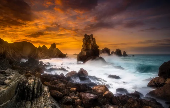 Picture sea, nature, stones, rocks, glow, Spain, Cantabria, Liencres