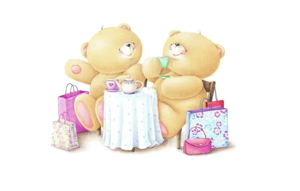 Picture mood, meeting, art, bear, the tea party, purchase, the conversation, children's