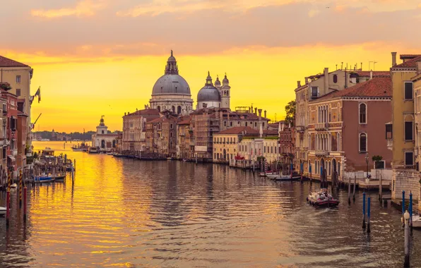 Sunset, city, the city, Italy, Venice, channel, Italy, panorama