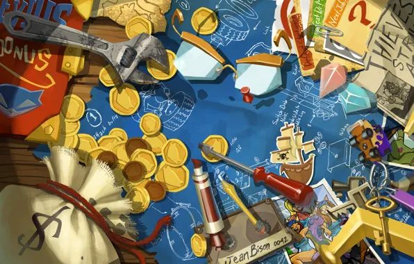 Picture photo, money, scheme, key, art, crystals, coins, keys