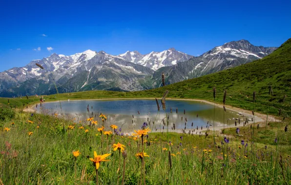 Mountains, lake, France, Savoie, Massif du Beaufortin